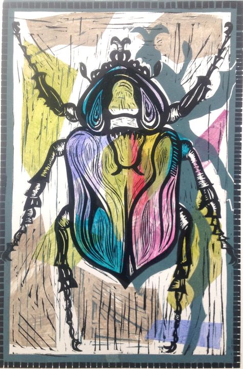 Goliath By Alison Headley UK Printmaker Ks3 Art, Printmaking Ideas, Linocut Printmaking, Insect Print, Lino Cuts, Lino Printing, Bug Art, Lino Prints, Linocut Art