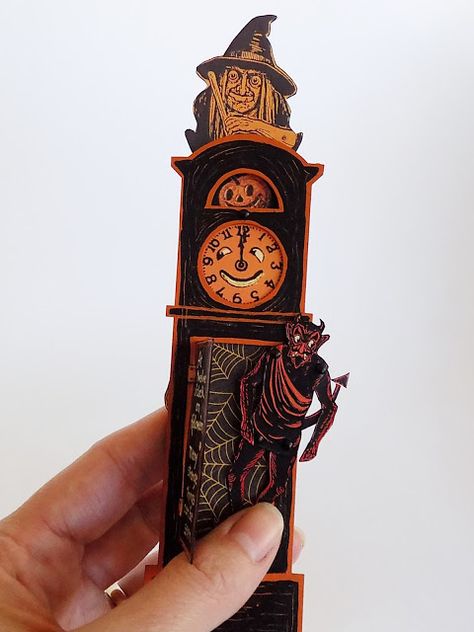 Clock Artwork, Halloween Clock, Halloween Illustrations, Pumpkin Images, Halloween Folk Art, Haunted Dollhouse, Halloween Miniatures, Haunted Dolls, Victorian Furniture