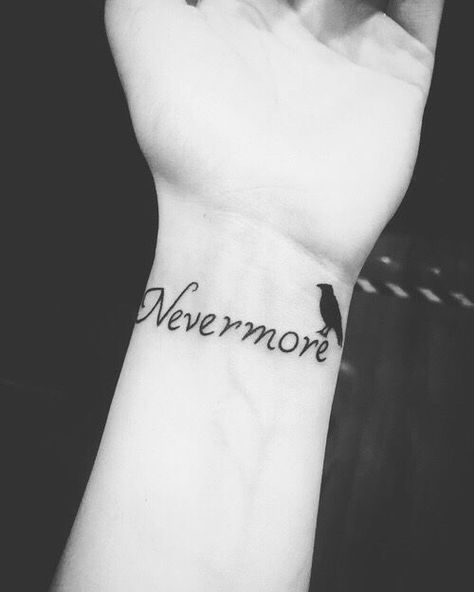 Raven Tattoo Nevermore, Raven Edgar Allen Poe Tattoo, The Raven Edgar Allen Poe Tattoo, Edgar Allen Poe Inspired Tattoos, Poe Tattoos For Women, Nevermore Tattoo Raven, Edgar Allen Poe Quotes Tattoo, The Raven Tattoo Edgar Allen Poe, Edger Allen Poe Tattoo