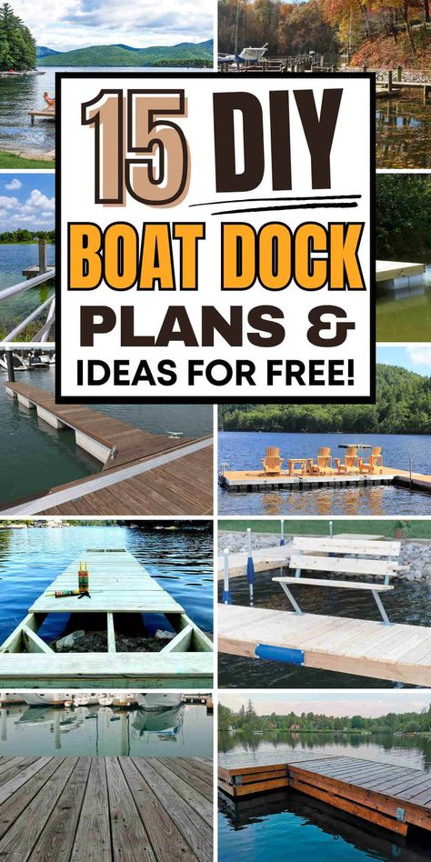 Looking to replace your old dock with a new, DIY one? We've compiled a list of 21 fantastic DIY boat dock ideas, ranging from simple floating docks to on-site Dock Building Ideas, Floating Boat Dock Ideas, Farm Pond Dock Ideas, Lake Pier Ideas Decks, Boat Docks Ideas Design, Boat House Ideas Lakes, Floating Dock Ideas, Pond Dock Ideas, Boat Dock Ideas Lakeside