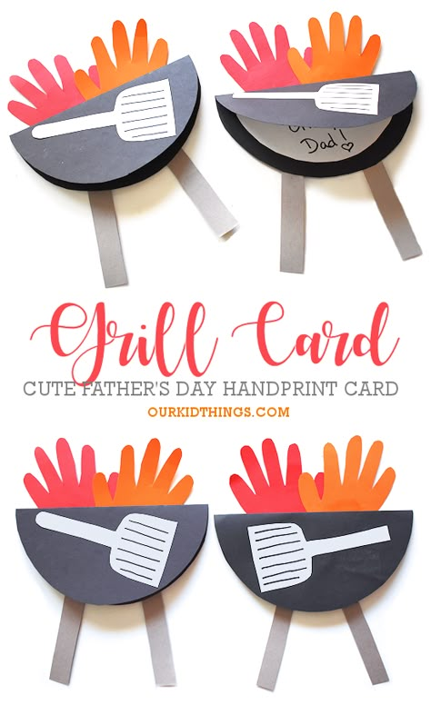 Handprint Father’s Day Grill Card with Free Printable Template Father's Day Crafts from Kids Kids Fathers Day Crafts, Diy Father's Day Crafts, Fathers Day Art, Father's Day Activities, Toddler Arts And Crafts, Father's Day Ideas, Daycare Crafts, Father's Day Diy, Diy Valentine