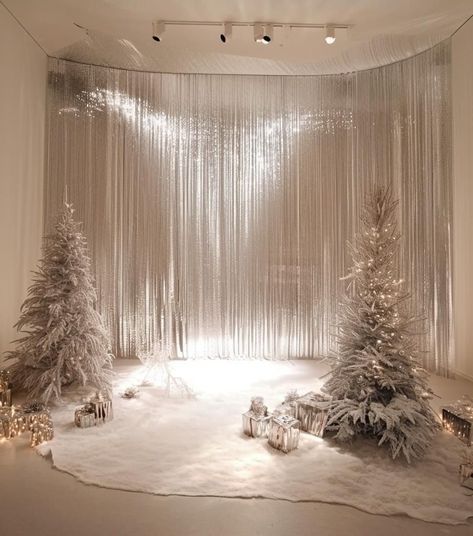 Christmas White Photoshoot, Winter Wonderland Studio Photoshoot, Christmas Installation Display, Winter Wonderland Mood Board, Winter Set Design, Winter Event Decor, Christmas Decor Photoshoot, White Christmas Photoshoot, Stage Design Ideas Creative