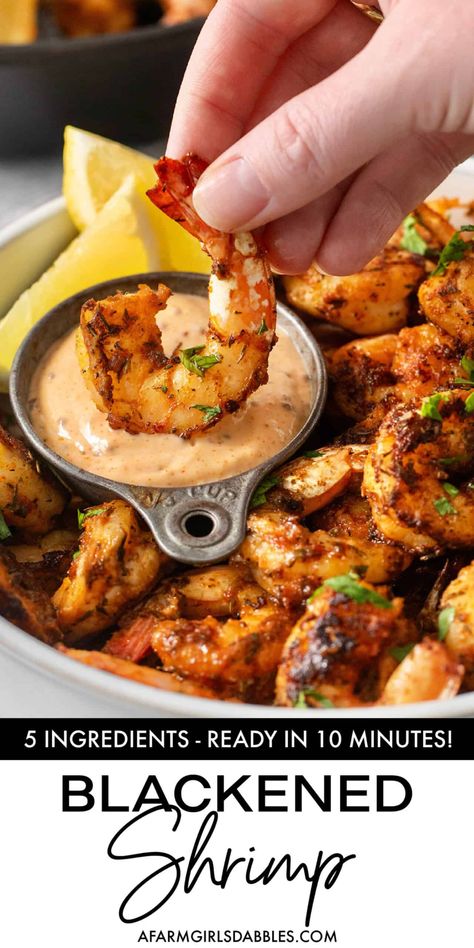 This Blackened Shrimp recipe is ready in 10 minutes, so easy! It features boldly-flavored, succulent shrimp, plus charred fresh lemon for a hit of bright acidity. Enjoy this versatile lean protein as an appetizer or main entree - or toss the shrimp into salads, tacos, or rice bowls! Shrimp Sauce Recipes, Charred Lemon, Blackened Shrimp, Bbq Shrimp, Grilled Shrimp Recipes, Yummy Seafood, Shrimp Appetizers, Shrimp Recipes For Dinner, Shrimp Recipes Easy