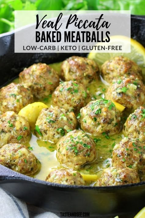 Ground Veal Recipes, Veal Piccata, Ground Veal, Veal Meatballs, Baked Meatballs, Veal Cutlet, Low Carb Meatballs, Veal Recipes, Meatball Bake