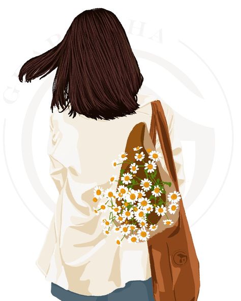 Women holding daisy 🌼 in her bag illustration Best Haircuts For Women, Bag Illustration, Trendy Haircuts For Women, Best Haircuts, Trendy Haircuts, Into Art, Commissions Open, Haircuts For Women, Portrait Illustration