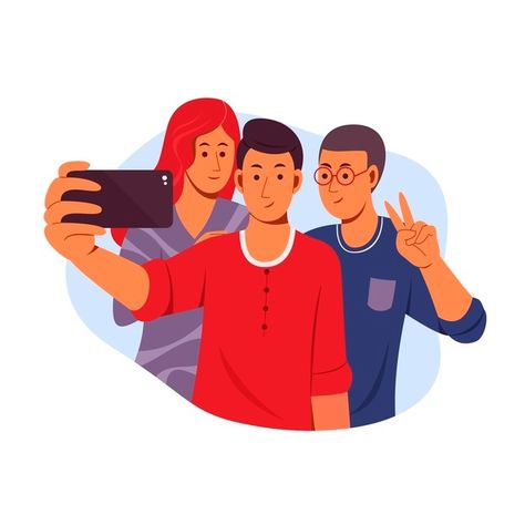 Flat friends taking selfie together | Free Vector #Freepik #freevector #technology #phone #human #mobile Selfie Illustration, Group Pose, Like Symbol, Taking Selfie, Man Vector, Group Poses, Africa Art, Package Delivery, Pencil Art Drawings