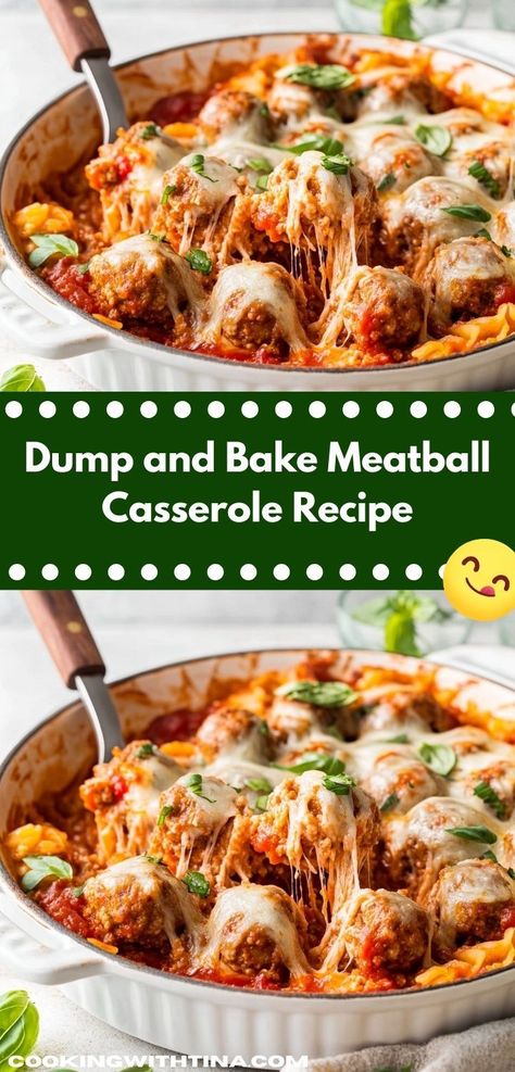 Searching for a stress-free dinner option? This mouthwatering meatball casserole is not only easy to whip up but also packed with flavor, making it a go-to choice for effortless family meals. Casserole With Pasta, Dump Casseroles, Dump And Bake Meatball Casserole, Meatball Pasta Bake, Meatball Casserole Recipe, Meatballs Pasta, Dump And Bake, Pasta Marinara, Yummy Casserole Recipes