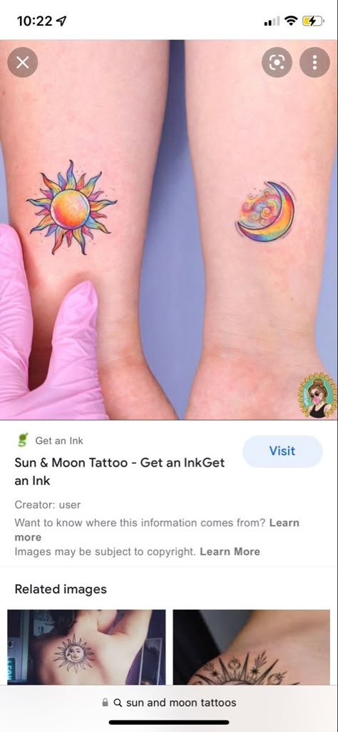 Moon And Sun Tattoo Color, Colored Sun And Moon Tattoo, Sunshine Rainbow Tattoo, Sun Moon Rainbow Tattoo, Sun And Moon Tattoo With Color, Rainbow Moon Tattoo, Mother Daughter Sun Moon Tattoos, Color Sun And Moon Tattoo, Colour Sun Tattoo