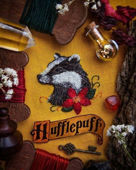 Embroidery Disney, Harry Potter Cross Stitch Pattern, Harry Potter Cross Stitch, Forest Wonderland, Aesthetic Harry Potter, Hp Aesthetic, Diy Plush, Embroidery Business, Hufflepuff Pride