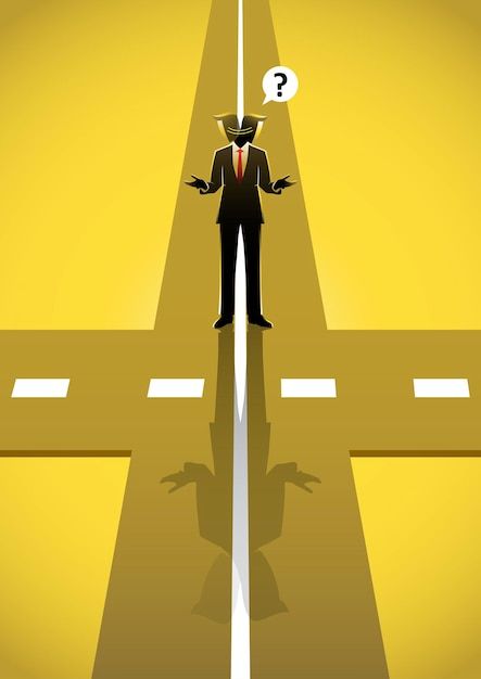 An illustration of a businessman standin... | Premium Vector #Freepik #vector #decision #decision-making #lost #uncertainty Decision Making Illustration, Lost Illustrations, Businessman Illustration, Effective Studying, Choosing A Major, Eliminate Distractions, Ladder Of Success, Life Poster, Improve Concentration