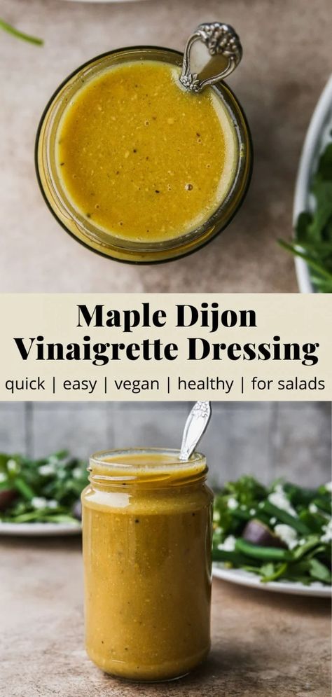 Maple Dijon Vinaigrette Dressing | Walder Wellness, Dietitian (RD) Dijon Dressing Recipe, Types Of Salads, Dijon Vinaigrette Dressing, Dairy Free Salad Dressing, Honey Dijon Dressing, Homemade Salad Dressing Healthy, Dairy Free Salads, Vegan Salad Dressing, Creamy Salad Dressing