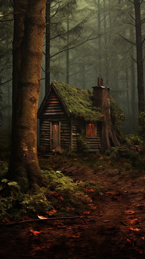 Appalachia Folklore, Witches Cabin, Cottages In The Woods, Fantasy Cabin, Witch Cabin, Little Cabin In The Woods, Small Log Cabin, Creepy Houses, Secret Forest