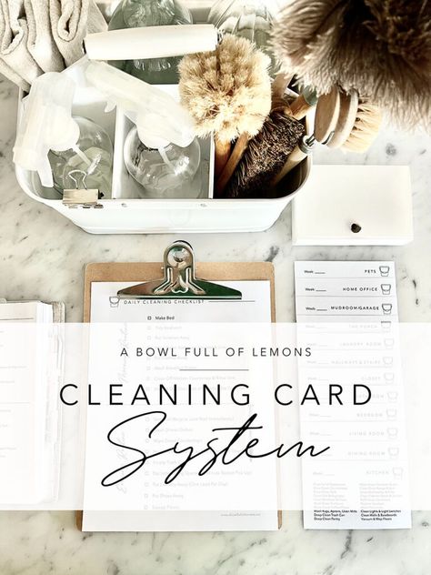 Cleaning Card System | A Bowl Full of Lemons Cleaning Cards A Bowl Full Of Lemons, Bowl Full Of Lemons, Lemon Cleaning, Daily Cleaning Checklist, System Kitchen, Running A Business, Weekly Cleaning, Cleaning Closet, Daily Cleaning