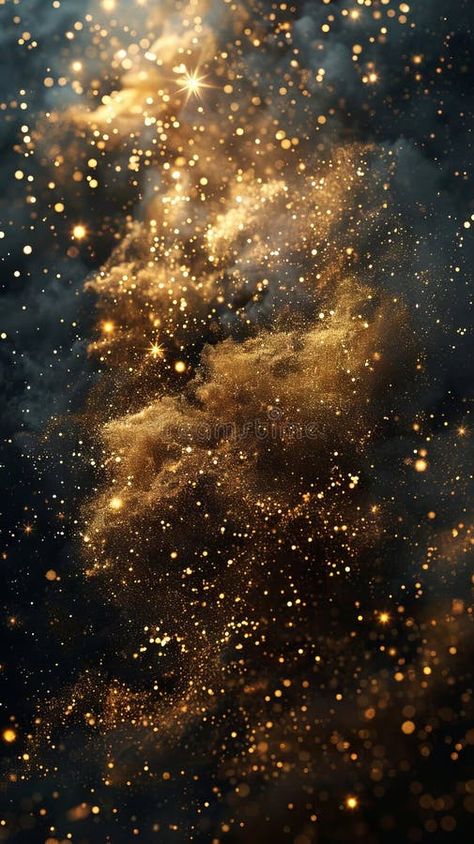 A dark background with gold stars and clouds royalty free stock images Black And Gold Sparkle Background, Golden Space Aesthetic, Royal Gold Background, Gold Painting Aesthetic, Black And Gold Celestial Aesthetic, Golden Stars Aesthetic, Golden And Black Aesthetic, Gold Stars Aesthetic, Gold Astethic