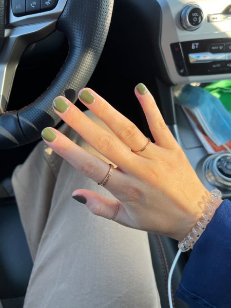 Short Matcha Green Nails, Short Coloured Nails, Short Nail Solid Color, Biab Nails Green, March Nails Ideas Short, Spring Nails 2024 Solid Color, Green Gel Nails Short, One Color Nail Ideas, Short Green Nails Ideas