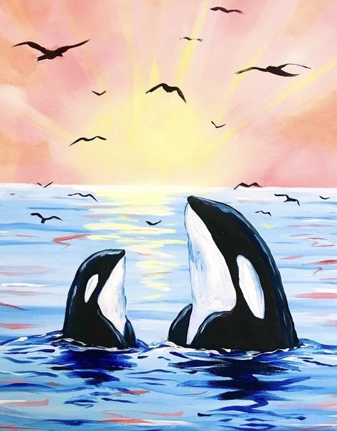 Paint Night Ideas For Beginners, Acrylic Night Painting, Orca Painting Easy, Paint And Sip Ideas Step By Step Easy, Easy Acrylic Painting Ideas For Beginners Step By Step, Easy Canvas Art For Kids, Easy Canvas Painting For Kids, Easy Sip And Paint Ideas Step By Step, Paint Night Ideas Easy