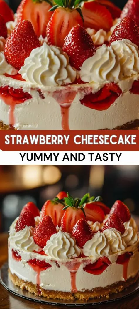 Strawberry Pie Cheesecake, Cheesecake Inspired Desserts, Reese Pie, Best Strawberry Cheesecake Recipe, Fruit Cheesecake Recipes, Strawberry Topping For Cheesecake, Strawberry Cheesecake Recipes, Strawberry Cheesecake Dessert, Cheesecake With Strawberries