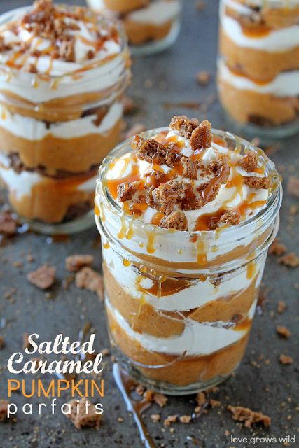 Fall baking wouldn’t be complete without a decadent pumpkin dessert! These Salted Caramel Pumpkin Parfaits are layered with gingersnaps, pumpkin pudding, and homemade salted caramel sauce and served in cute little mason jars! This (mostly) no-bake dessert is perfect for traveling, so be sure to save this recipe for the holidays! It’s pumpkin season ya’ll.… Pumpkin Parfaits, Desserts In A Jar, Mason Jar Desserts Recipes, Pumpkin Parfait, Mousse Dolce, Homemade Salted Caramel, Caramel Pumpkin, Mason Jar Desserts, Cheesecake In A Jar