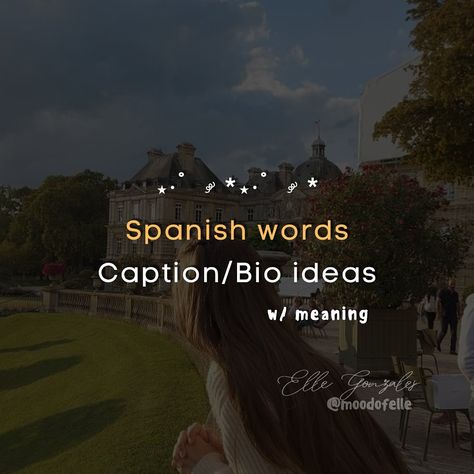 Spanish words caption/bio ideas w/ meaning >>> swipe #igbio #igcarousel #instagrambio #spanishbioideas #spanishcaption #instagramcaption #bioideas #instagramtips #igtips #moodofelle #igcaptions Spanish Bios For Instagram With Meaning, Spanish Bio Ideas With Meaning, Spanish Bio Ideas, Spanish Bio, Ig Bio, Ig Captions, Bio Ideas, Spanish Words, Instagram Bio