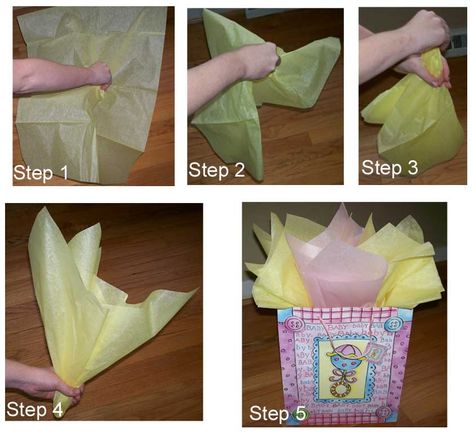 How to fold tissue paper for a gift bag. For @Sherry Loniewski Tissue Paper Dress, Gift Tissue Paper, Tissue Paper Crafts, Decorated Gift Bags, Tissue Paper Wrapping, 3d Animals, Paper Dress, Large Gift Bags, Puppy Face