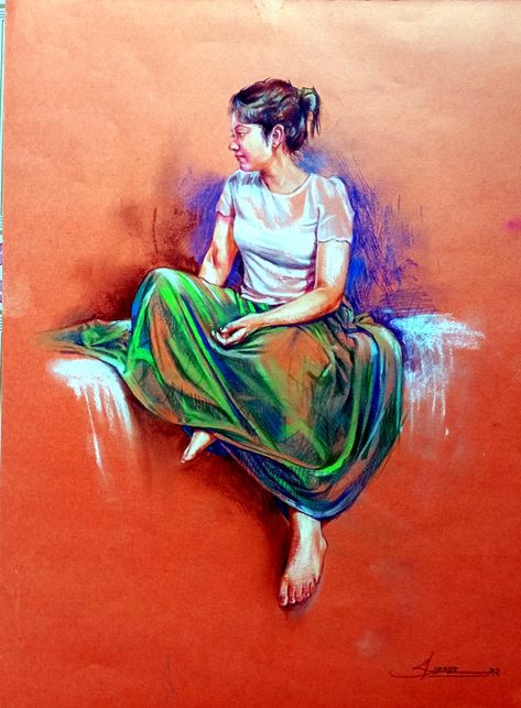 Soft pastel on paper, surajit art studio, Reference For Painting, Life Study, Painting Images, Cool Pencil Drawings, Divine Beauty, Human Figures, Female Art Painting, Fantasy Concept, Figure Study