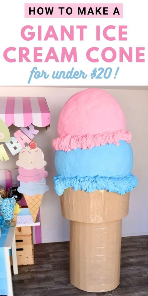 Big Ice Cream Cone, Three Scoops Of Fun, Ice Cream Themed Birthday Party, Ice Cream Gender Reveal, Cream Gender Reveal, Ice Cream Themed Birthday, Ice Cream Birthday Party Theme, Big Ice Cream, Giant Ice Cream