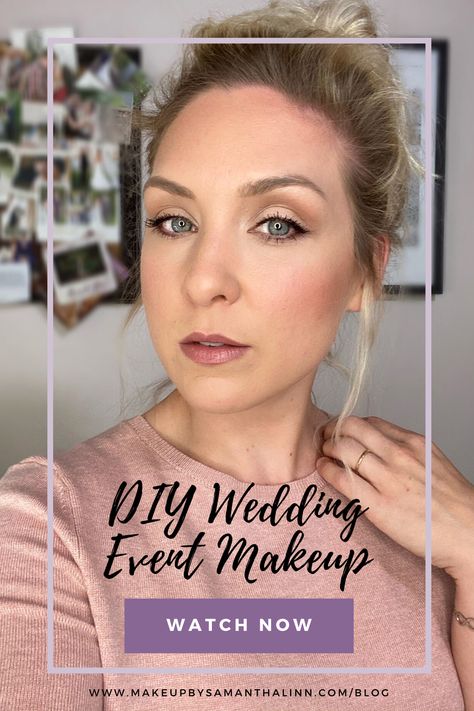 DIY Wedding Event Makeup Tutorial | MakeUp By Samantha Linn | Congratulations! You’re engaged!!! And now... you’re quickly realizing how many events you’ll be attending leading up to the big day! In this tutorial, I’m going to show you how to achieve a natural-glam makeup look perfect for any event (bachelorette party, bridal shower, engagement party, engagement photos, or even your own elopement!) all on your own! #makeuptutorial #weddingmakeup #njwedding #bridalmakeup Diy Wedding Day Makeup, Natural Wedding Makeup How To, Bridesmaid Makeup Simple Natural, Diy Wedding Eye Makeup, Easy Wedding Makeup Diy Blue Eyes, Makeup For Weddings Guest, Beach Wedding Makeup Tutorial, Makeup Tutorial Natural Glam, Diy Makeup For Wedding