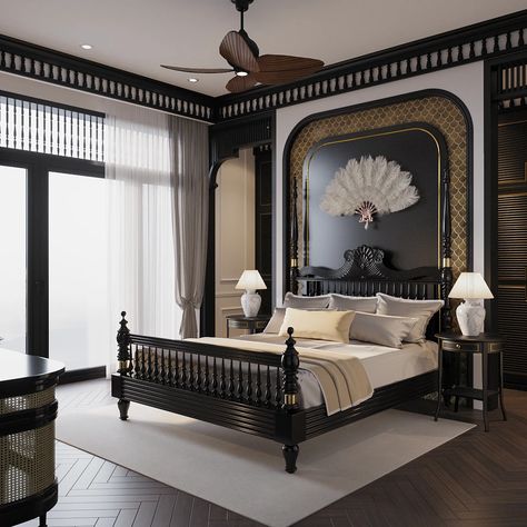 Luxury Room Design, Indochine Interior, Indochine Style, Indian Home Interior, Hotel Room Design, Cottage Interior, Bedroom Decor Design, Solid Wood Bed, Wood Bed