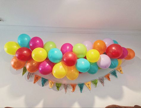 Colorful Balloon Arch Party Ideas, Colourful Balloons Decoration, Multicolor Birthday Party Decoration, 3 Color Balloon Arch, Colorful Balloon Decorations, Colorful Ballons Decoration Birthday, Hang Balloons From Ceiling, Multicolor Balloon Decorations, Colourful Birthday Decorations