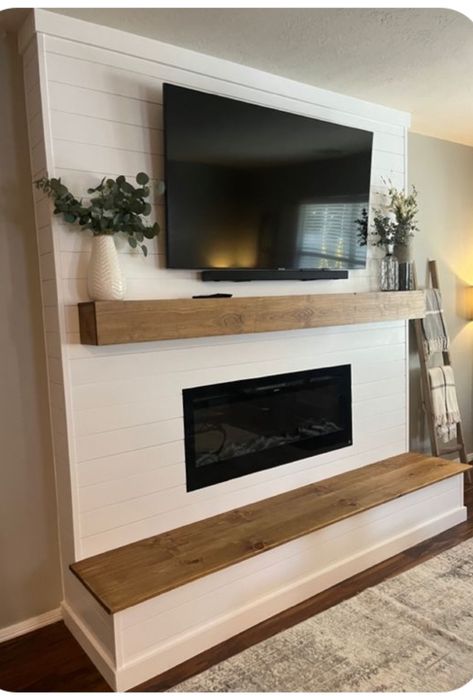 Built In Electric Fireplace, Build A Fireplace, Fireplace Tv Wall, Fireplace Built Ins, Flat Screen Tv, Living Room Decor Fireplace, Faux Fireplace, Fireplace Remodel, Diy Fireplace