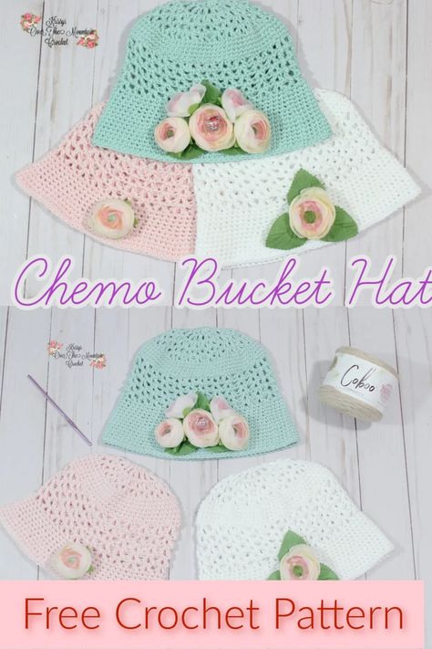 How To Crochet A Mesh Chemo Bucket Cap | Free Crochet Pattern - Krissys Over The Mountain Crochet Crochet Chemo Hats Free Pattern Easy, Crochet Chemo Hats, Crochet Shorts Pattern Free, Chemo Caps Pattern, Charity Crochet, Shorts Pattern Free, Crochet Projects For Beginners, Crochet Bucket Hats, Crochet Baby Cap