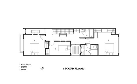 Image 12 of 13 from gallery of The Linear House / Green Dot Architects. Floor Plan Linear House Plans, Small House Designs, Modern House Ideas, Narrow House Designs, House Green, Stucco Homes, Narrow House, Exterior Design Ideas, Green Dot