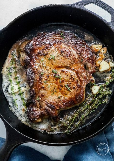 Cast Iron Steak (with garlic herb butter) Steak Salads, Iron Skillet Steak, Cast Iron Skillet Steak, Cast Iron Skillet Recipes Dinner, Steak Taco Recipe, Steak Taco, Good Steak Recipes, Cast Iron Steak, Ribeye Steak Recipes