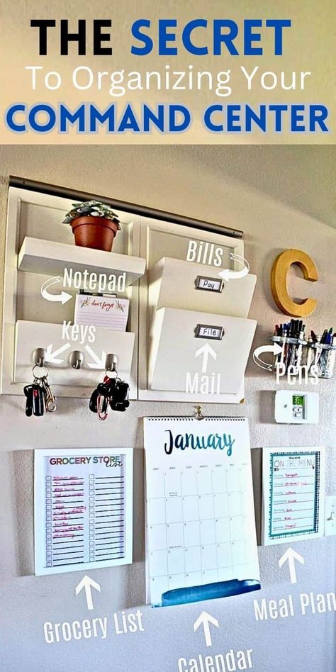 Simplify and organize your home with these family command center ideas! Putting together a command center wall helps so much with home organization! Family command center organization Cottage | family command center organization | family calendar wall command center organization ideas | family command center ideas kitchen | family command center ideas kitchen modern | family command center wall small spaces | command center organization diy | family command center diy organization ideas Family Calendar Wall Command Center, Parent Command Center, Kitchen Command Center Wall, Diy Family Command Center, Family Calendar Organization, Comand Center, Family Calendar Wall, Family Message Center, Family Command Center Wall