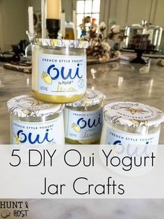 DIY rain chain tutorial, easy and inexpensive oui yogurt jar crafts. This rain chain makes a rainy day beautiful!v  #rainchain #ouijar #yogurtjarcraft #upcycle #jarcraft Yogurt Jar Crafts, Oui Yogurt Jars Ideas, Oui Jars, Oui Yogurt, Chain Tutorial, Diy Yogurt, Yogurt Jars, Crafts With Glass Jars, Tin Snips