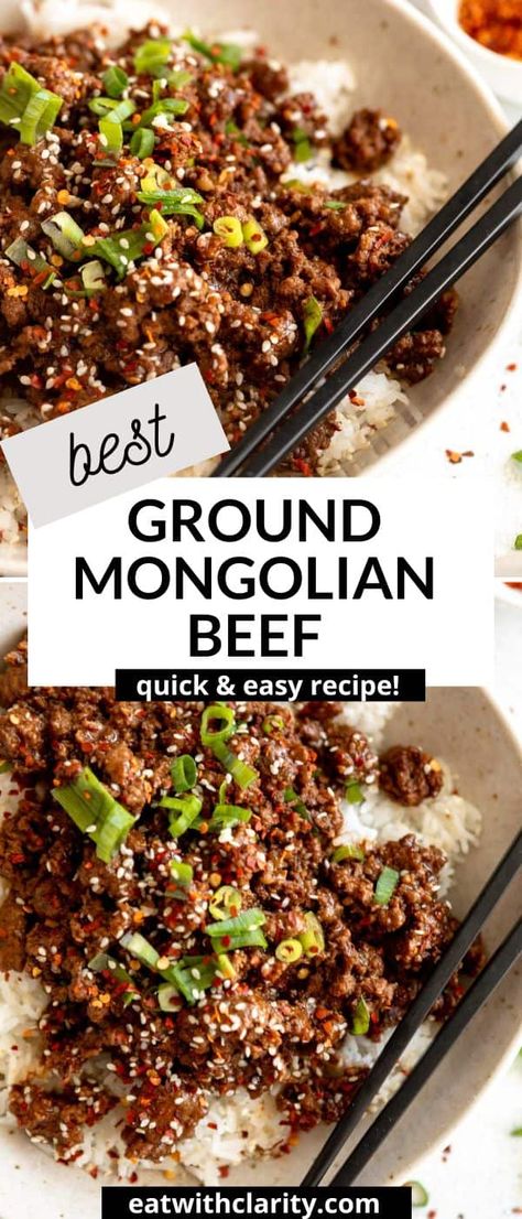 This gluten free Mongolian ground beef is an easy to make dinner recipe that is high protein, perfect for meal prep, low carb and gluten free. Ground Beef Recipes Meal Prep Healthy, Ground Axis Meat Recipes, Organic Beef Recipes, Health Dinner Recipes Beef, Gluten Free Mongolian Beef, Gluten Free Recipes Hamburger Meat, Easy Dinner Recipes For Two Dairy Free, Gluten Free Mongolian Beef Recipe, Beef Dairy Free Recipes