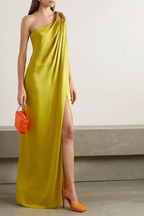 Satin Maxi, Satin Maxi Dress, Draped Dress, Glam Dresses, Guest Outfit, Dress Code, Wedding Guest Outfit, Yellow Dress, Satin Dresses