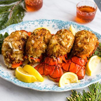 Crab Stuffed Lobster Tail Recipe, Healthy Lobster Recipes, Crab Stuffed Lobster, Stuffed Lobster Tail, Baked Stuffed Lobster, Baked Lobster, Stuffed Lobster, Baked Lobster Tails, Filet Mignon Recipes