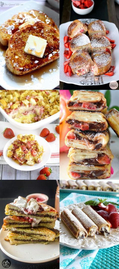 64 Unique French Toast Recipes to make your favorite breakfast even more delicious.  Over 60 amazing and Unique French Toast Recipes including sweet overnight casseroles, stuffed french toast, and more.  These variations are a great way to make an old favorite even more delicious! French Toast Rolls Recipe, Unique French Toast, French Toast Recipes, Stuffed French Toast, Classic Breakfast, Roll Recipes, Filling Food, French Toast Bake, Delish Recipes