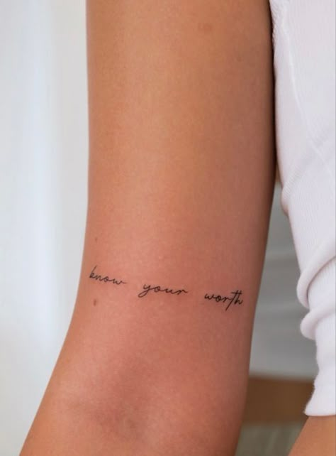 Tattoo Sentences, Cute Meaningful Tattoos, Phrase Tattoos, Small Girly Tattoos, Cursive Tattoos, Small Quote Tattoos, Self Love Tattoo, Small Pretty Tattoos, Writing Tattoos