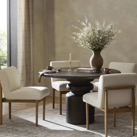 Introducing our designer dining picks 🥂 Our favorite dining pieces of the season to transform your space have arrived. Available at #StyleMeGHD.com ⠀⠀⠀⠀⠀⠀⠀⠀⠀ Round Black Dining Table Styling, Round Dinner Table Decor, Round Kitchen Table Centerpiece, Dining Room Design Round Table, Round Black Dining Table, Round Dining Table Decor, Round Dinner Table, Outdoor Console Table, Round Pedestal Dining Table