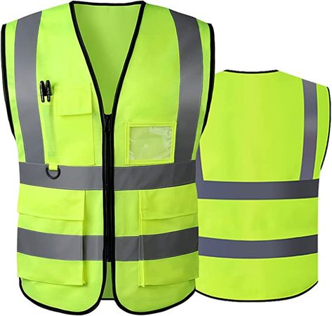 Amazon.com: Reflective Safety Vest for Women Men High Visibility Security with Pockets Zipper Front Meets ANSI/ISEA Standards… : Tools & Home Improvement T Shirt Print Design, Overalls Men, Reflective Vest, Tricot Fabric, Safety Vest, Safety Gear, Diy Building, Reflective Tape, Safety First