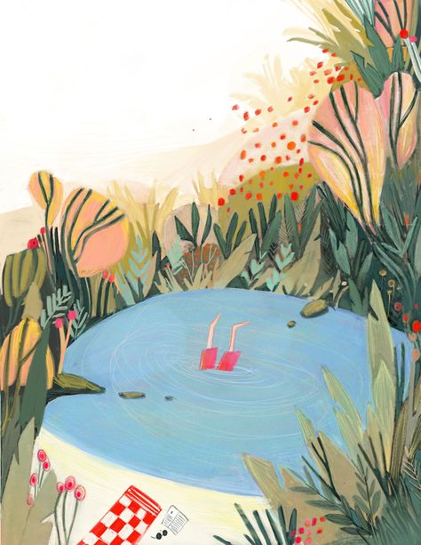 Lake Illustration Simple, Frog Pond Illustration, Pond Illustration Art, Pond Illustration, Fairy Treehouse, River Illustration, Pond Drawing, Lake Illustration, I Capture The Castle