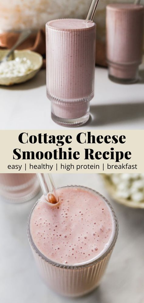 Vanilla Protein Smoothie Recipes, Cottage Cheese Smoothie Recipes, Banana Cottage Cheese, Strawberry Cottage Cheese, Tiki Food, Vanilla Protein Smoothie, Cottage Cheese Smoothie, High Protein Smoothie Recipes, Healthy High Protein Breakfast