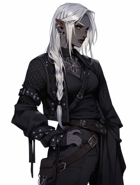 Drow Skin Color, Shadar Kai Necromancer, Female Drow Barbarian, Gender Fluid Character Art, Dark Elf Clothing, Dnd Shadar-kai Female, Shadar Kai Cleric, Dark Elf Female Character Design, Shadar Kai Rogue