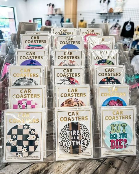 Over 35 Car Coaster designs are IN STOCK!!! Finally 😉 ⚡ https://www.stbboutique.com/collections/car-coasters FREE Shipping On Orders Over $100 ✰Shop is OPEN Tues-Fri 10-6 & Sat 10-4✰ Coasters Packaging, Coaster Packaging, Car Coaster Designs, Business Packaging Ideas, Small Business Packaging Ideas, Coaster Designs, Small Business Packaging, Business Packaging, Market Stall