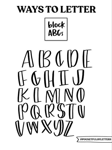 Way to Letter block abcs Block Letter Alphabet Fonts, Fonts To Write In Alphabet, Block Calligraphy Alphabet, Half Block Letters Font, Abc’s In Different Fonts, Writing Block Letters, Different Ways Of Writing Alphabets, Easy Block Letters, Block Letter Calligraphy