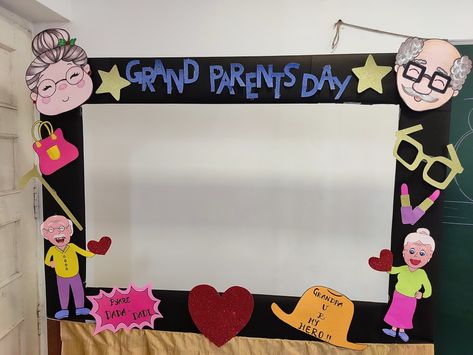 Photo Booth For Grandparents Day, Grandparents Day Photobooth, Grandparents Day Selfie Frame, Grandparents Day Backdrop Ideas, Grandparents Day Photo Backdrop, Grandparents Day Board Decoration, Grandparents Day Decoration Ideas, Grand Parents Day Activities, Grand Parents Day Decoration In School