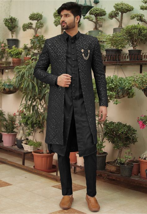 Indowestern Outfits For Men, Collar Neck Dress, Achkan For Men, Indo Western Outfits For Men, Wedding Suits Men Blue, Groomsmen Dress, Indian Wedding Clothes For Men, Pant Top, Sherwani For Men Wedding