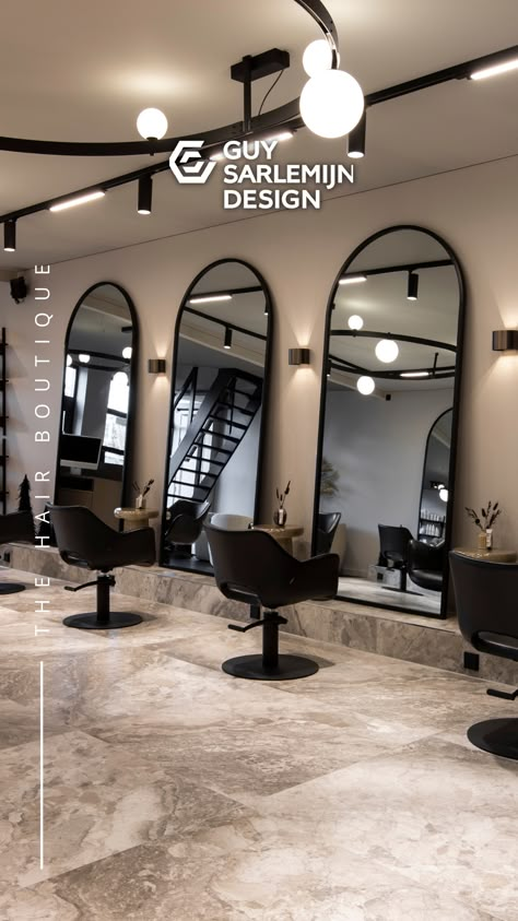 We've transformed their space into a vibrant oasis, where every corner blooms with personality and elegance. 🙌 Keratin Salon Design, Black And White Hair Salon Ideas, Salon Entry Ideas, Black White And Gold Salon Ideas, Modern Industrial Salon, Black And Gold Hair Salon, Salon Interior Design Black, Unisex Salon Interior Design, Hairdresser Salon Design